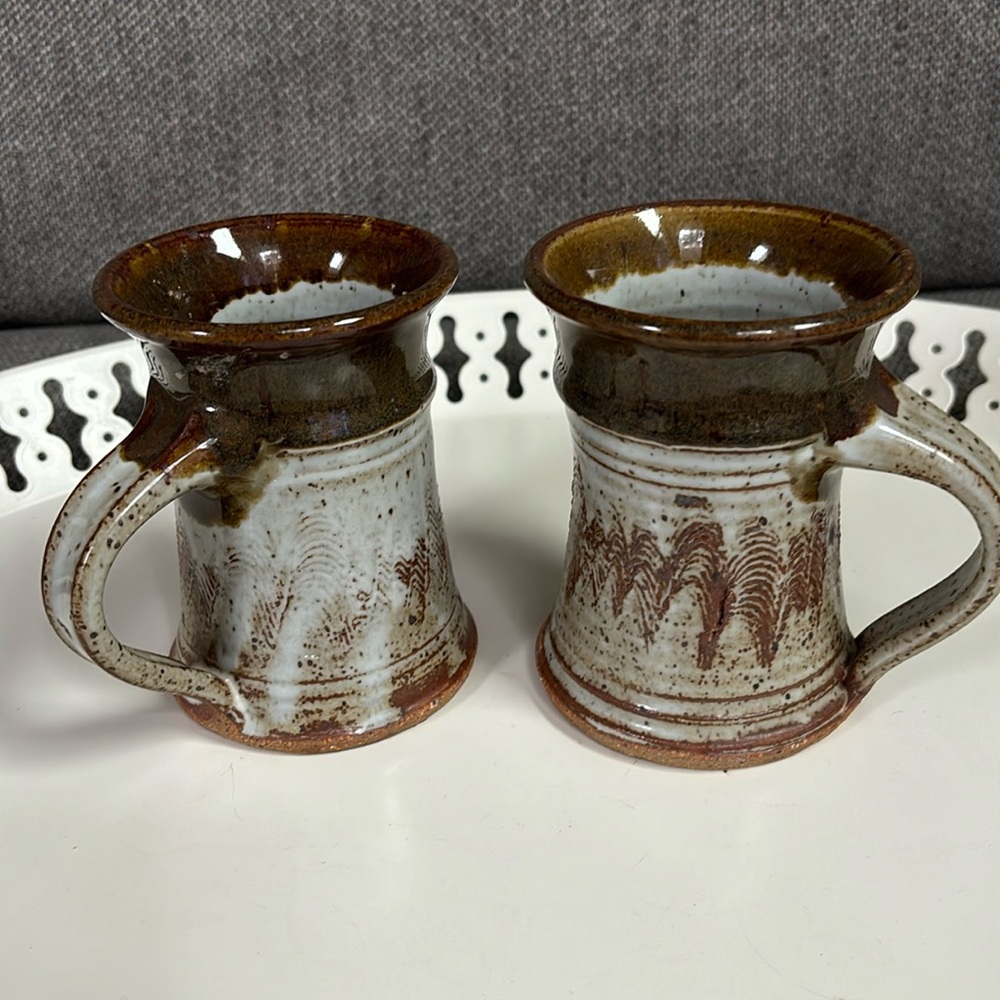 Set of artisan handmade pottery mugs